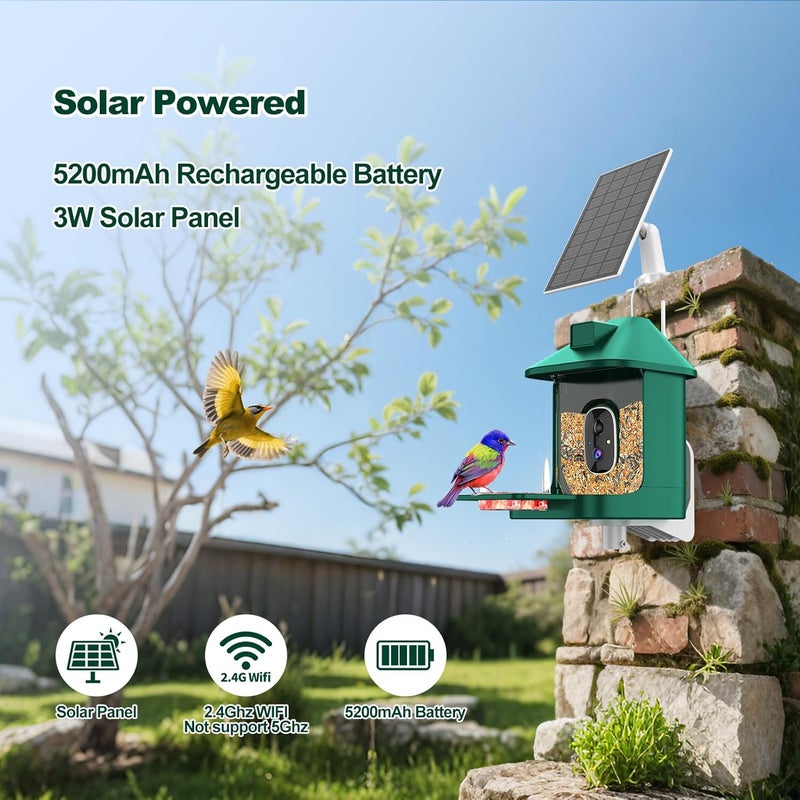 Vatjubi Bird Feeder with Camera,2K Live View,WiFi Smart Bird House with Cam Solar Powered for Outdoor,Night Vision,AI Identify,Auto Record Video,Real-Time App Alerts,Birdwatching Gifts for Family,Birds Lover - Image 4
